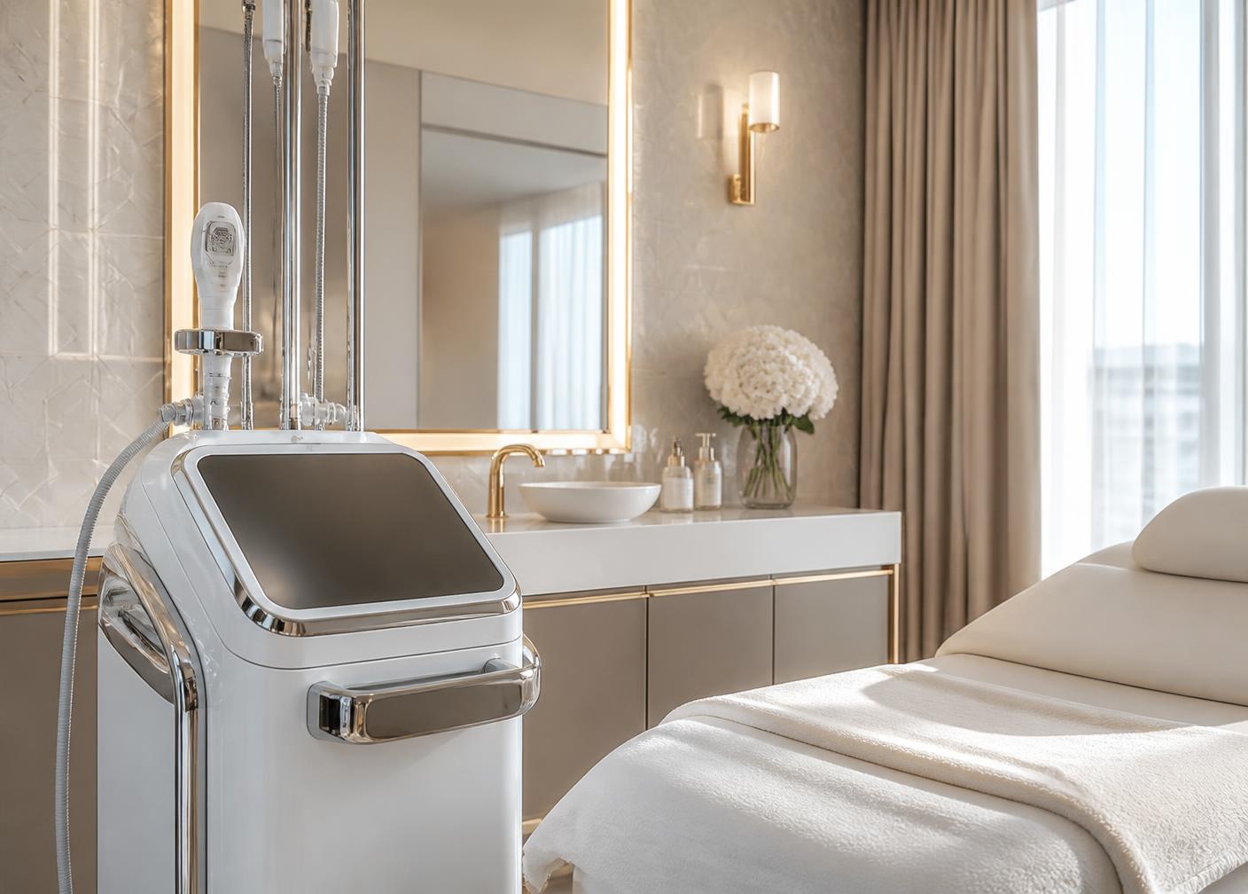 Modern aesthetic treatment equipment in an elegant clinic room
